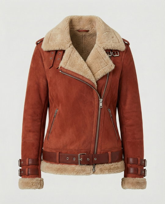 EB | Lammfell Gefütterte Bikerjacke für Damen