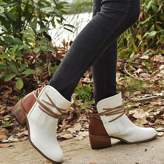 EB | Vintage Schnür-Stiefeletten mit Runden Zehen