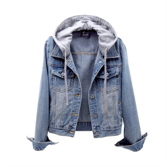 EB | Denimjacke für Frauen Lässiger Look für Den Herbst Abnehmbare Kapuze
