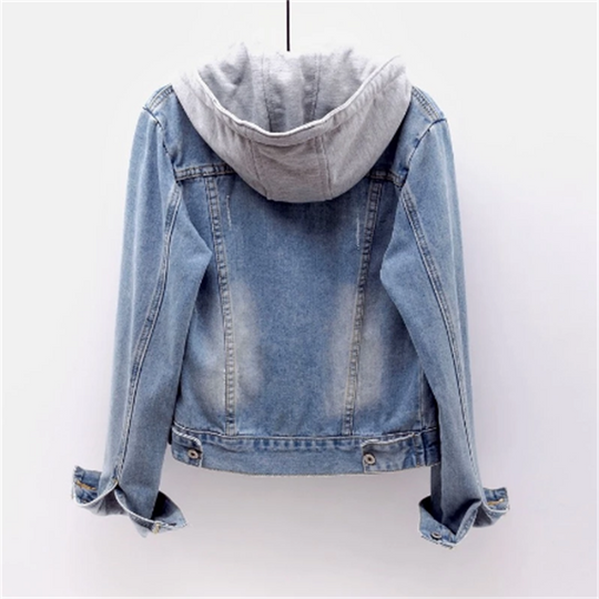 EB | Denimjacke für Frauen Lässiger Look für Den Herbst Abnehmbare Kapuze