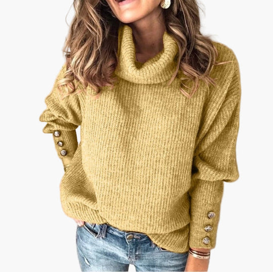 EB | Pullover mit Rollkragen und Knopfdetails - Modischer Freizeit Strickpullover