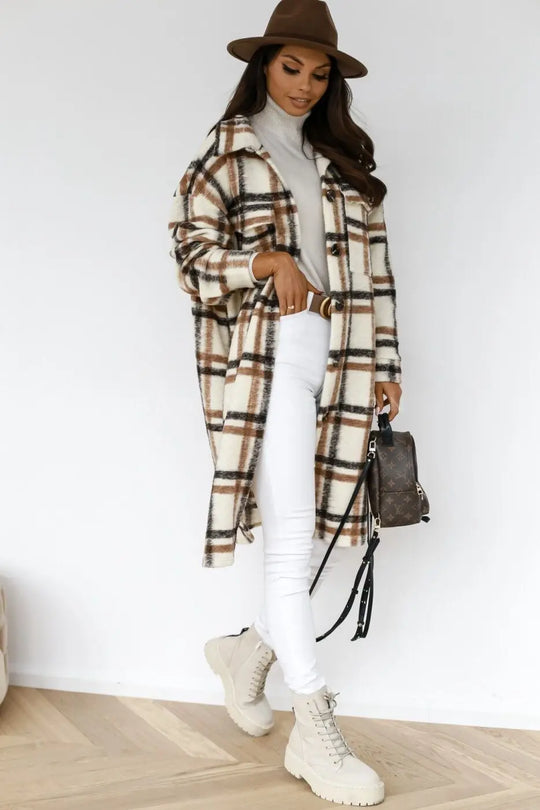EB | Langer Karierter Fleece-Mantel