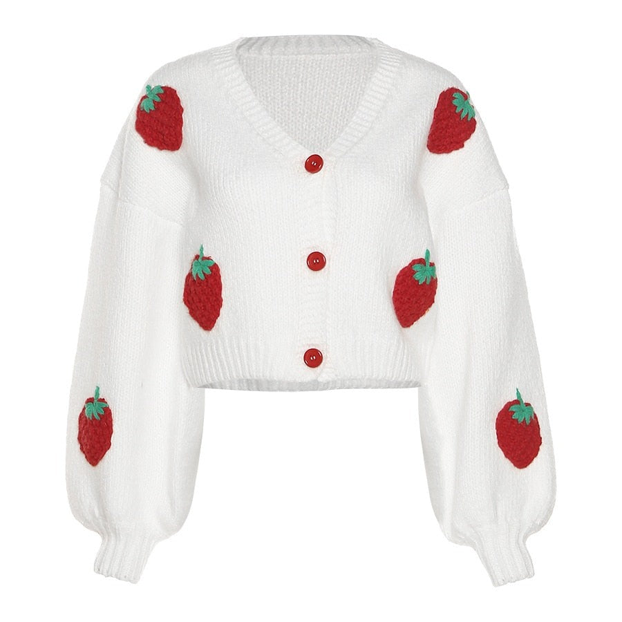EB | Strickjacke Weiches gestricktes Jacket mit süßen Erdbeeren