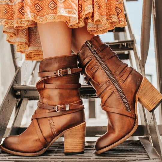 Leder Damen Stiefeletten mit orthopädischem Absatz – Chiara EB