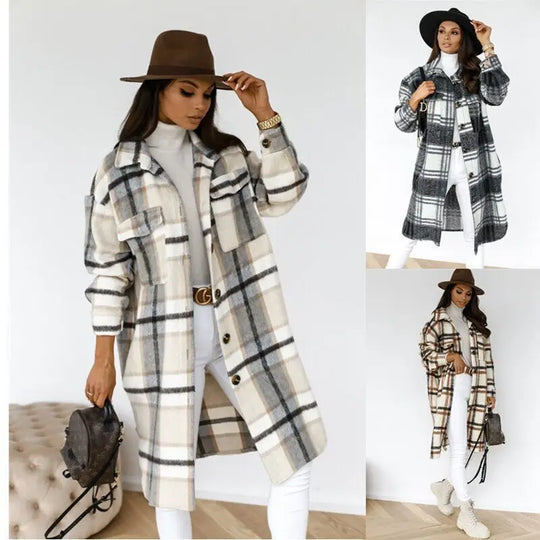 EB | Langer Karierter Fleece-Mantel