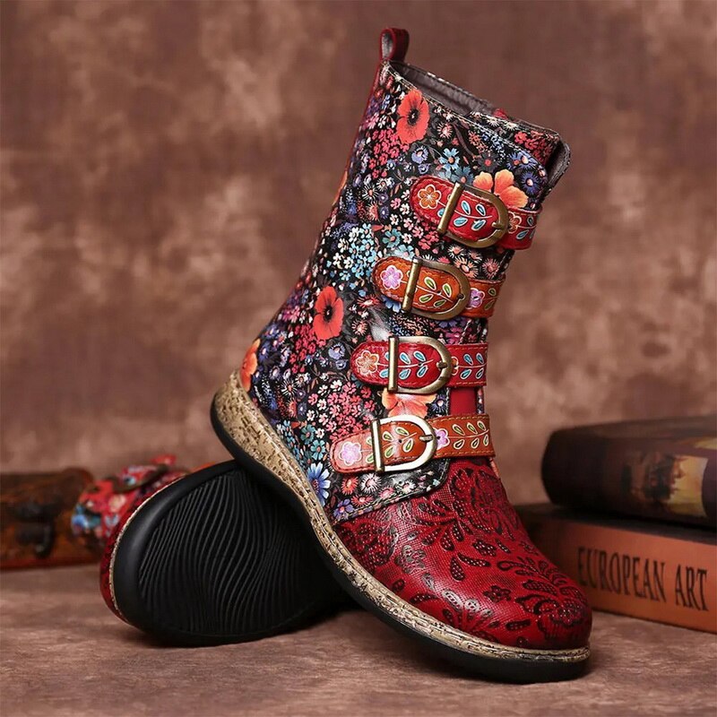 EB | Grakosystiefel mit Retro-Metall und Schnallenverzierung