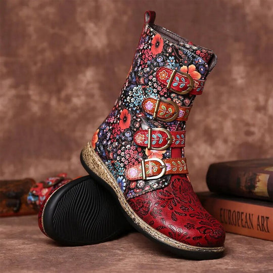 EB | Grakosystiefel mit Retro-Metall und Schnallenverzierung