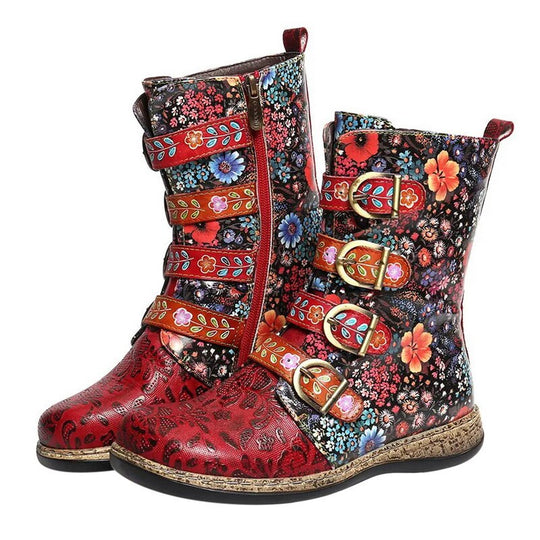 EB | Grakosystiefel mit Retro-Metall und Schnallenverzierung