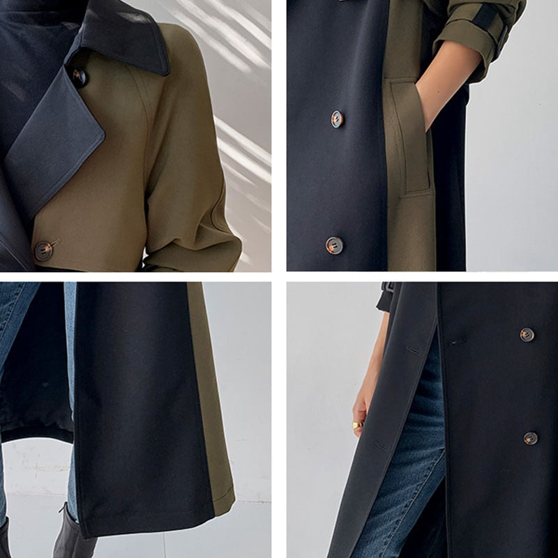 EB | Schicker marineblauer und olivfarbener Trenchcoat