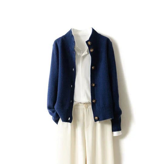 EB | Strickjacke mit Stehkragen und Knopfleiste - Eleganter Freizeitstil für Büro und Alltag