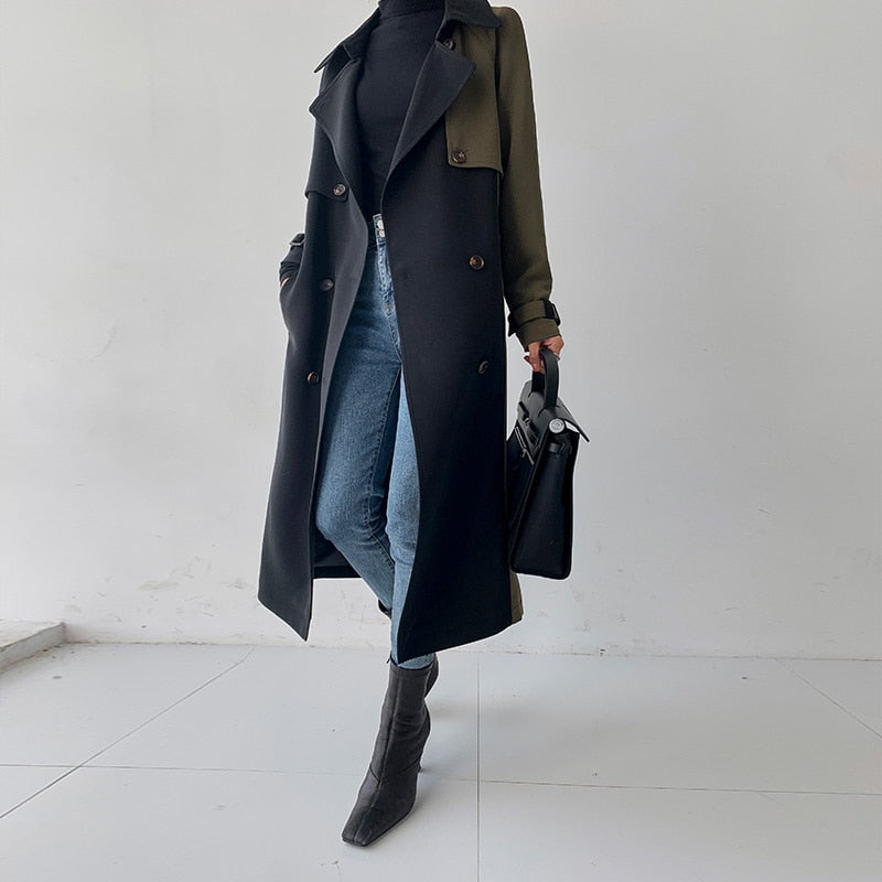EB | Schicker marineblauer und olivfarbener Trenchcoat