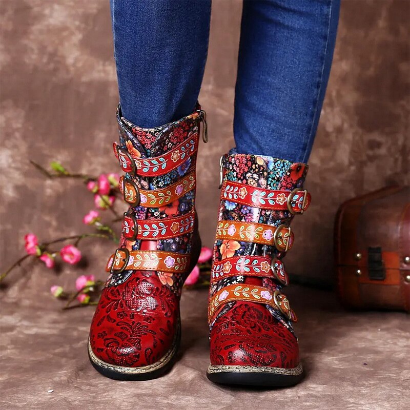 EB | Grakosystiefel mit Retro-Metall und Schnallenverzierung