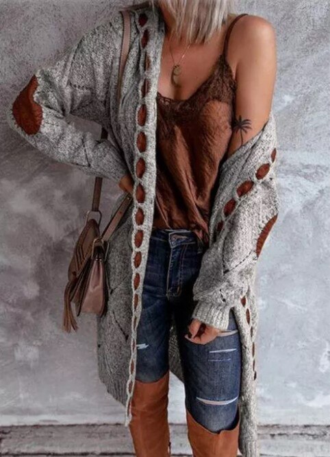 EB | Stilvoller Damen Cardigan mit Verspielten Details und Langer Passform