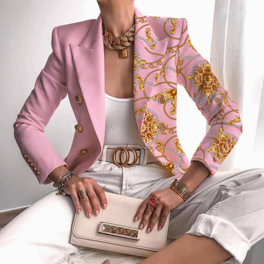 EB | Asymmetrischer Blazer mit aufwändigem Gold- und Kettenmuster perfekt für lässige Tage