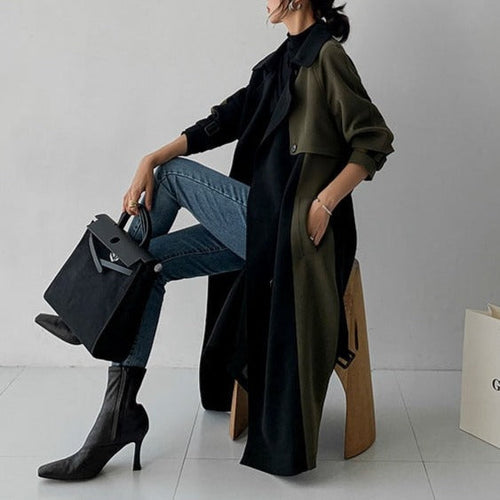 EB | Schicker marineblauer und olivfarbener Trenchcoat