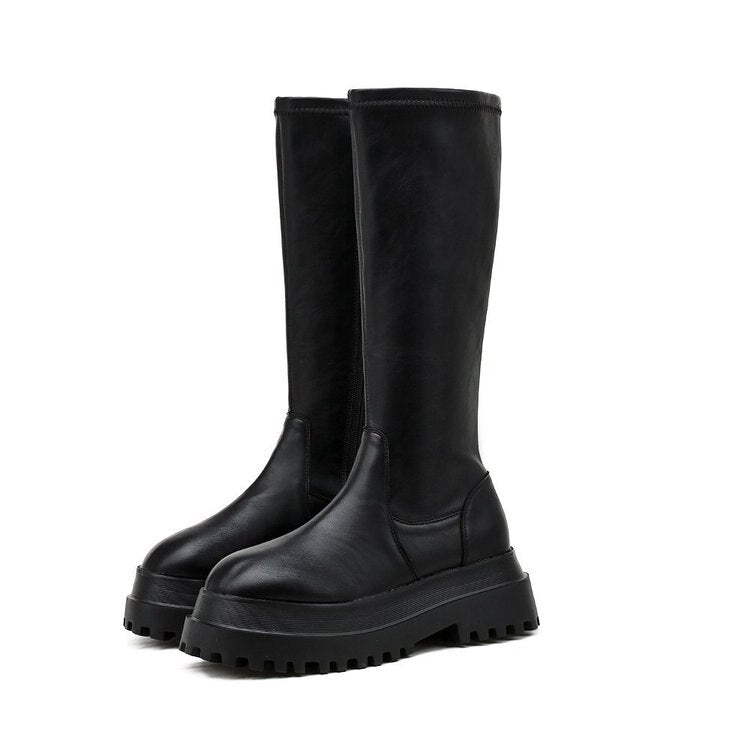 EB | Hohe Stiefel Damen Schwarz Tracksohle