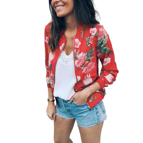 EB | Rote Jacke mit floralem Druck