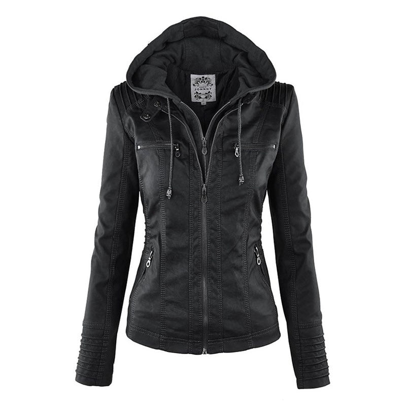 EB | Lederjacke mit Kapuze für Damen
