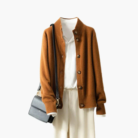 EB | Strickjacke mit Stehkragen und Knopfleiste - Eleganter Freizeitstil für Büro und Alltag
