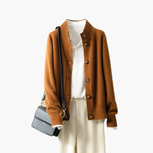 EB | Strickjacke mit Stehkragen und Knopfleiste - Eleganter Freizeitstil für Büro und Alltag