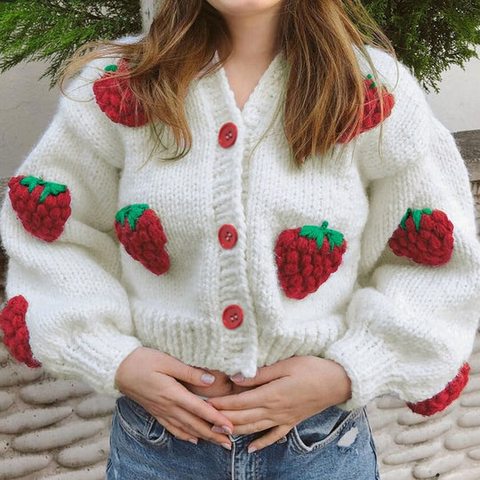 EB | Cardigan Strickjacke mit Schönen Erdbeeren
