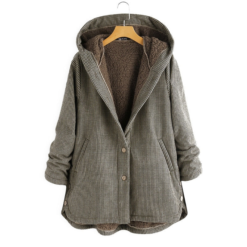 EB | kapuzenmantel - damen oversized fleece-beschnittene jacke