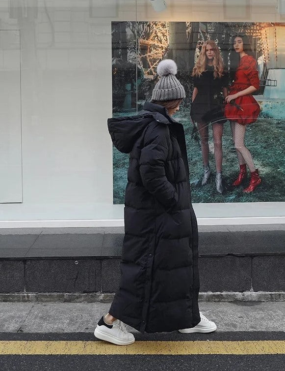 EB | Lange Gequiltete Puffer Damenjacke mit Kapuze