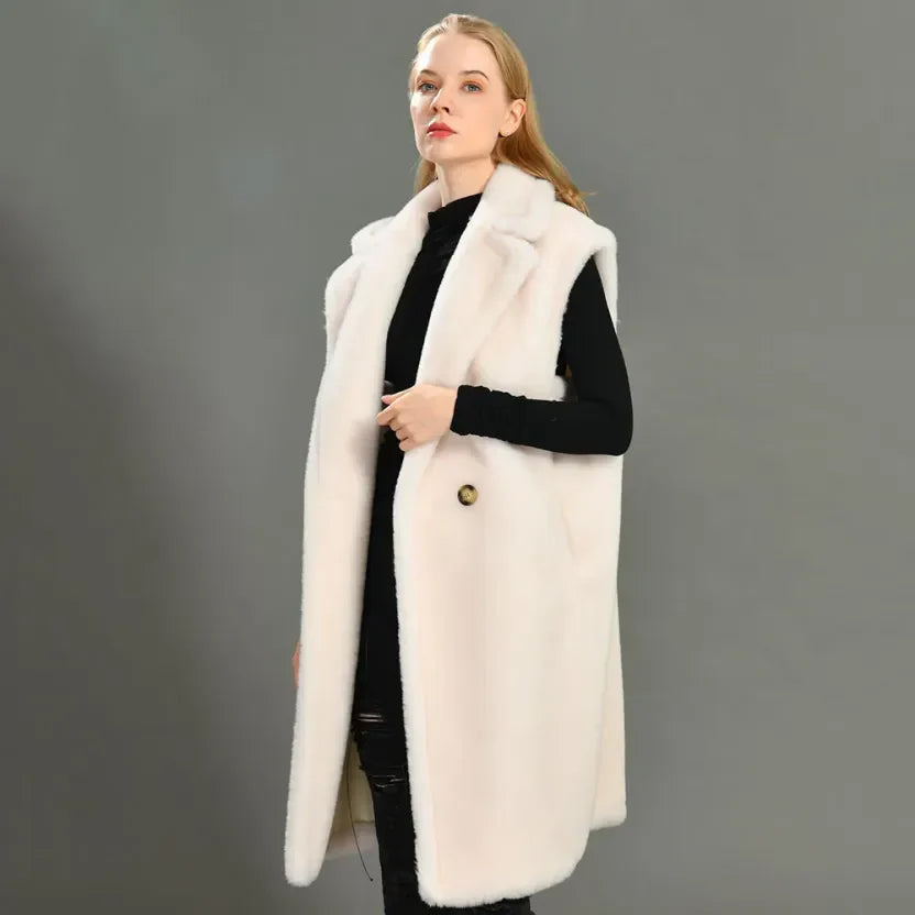 EB | Damen Winter Teddy Mantel Ärmellos