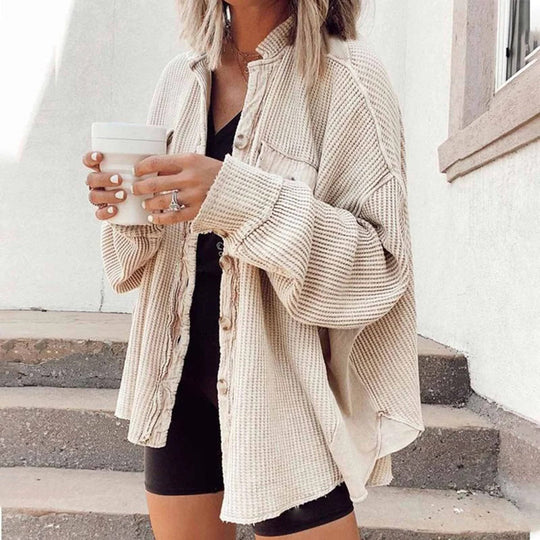 EB | Damen Lässige Gerippte Strickjacke