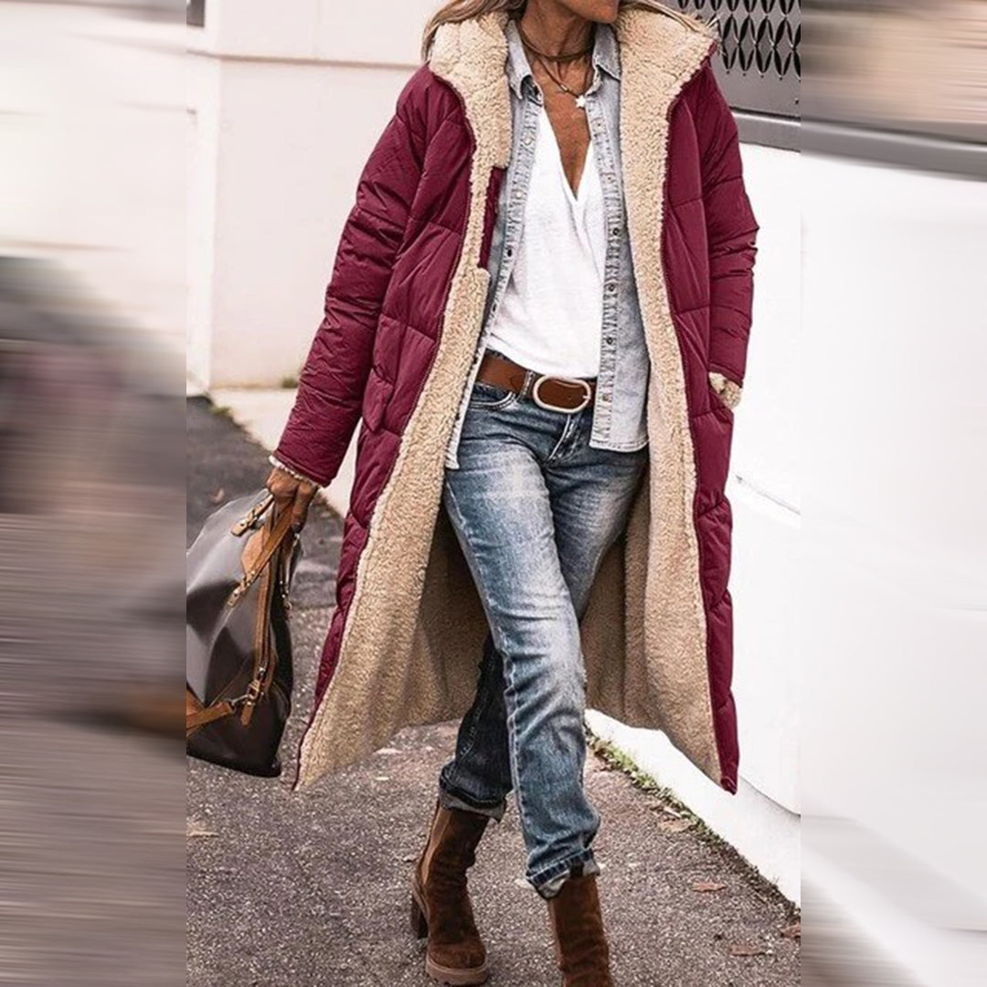 EB | Gestepptem Wintermantel mit Kapuze und Taschen - Lang