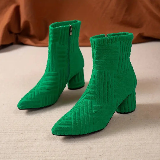 Damen Stiefel mit klobigem Absatz und fester Farbe EB