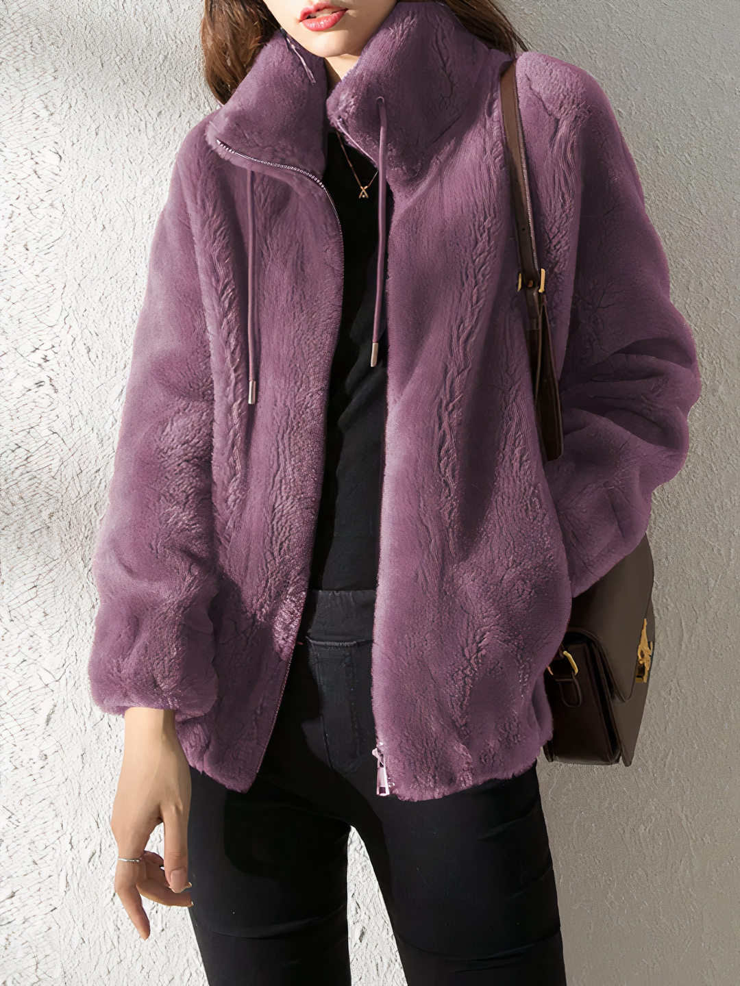 EB | Teddy Fleece Jacke - Weiches Kunstfell - Hoher Kragen - Reißverschluss - Lässige Passform