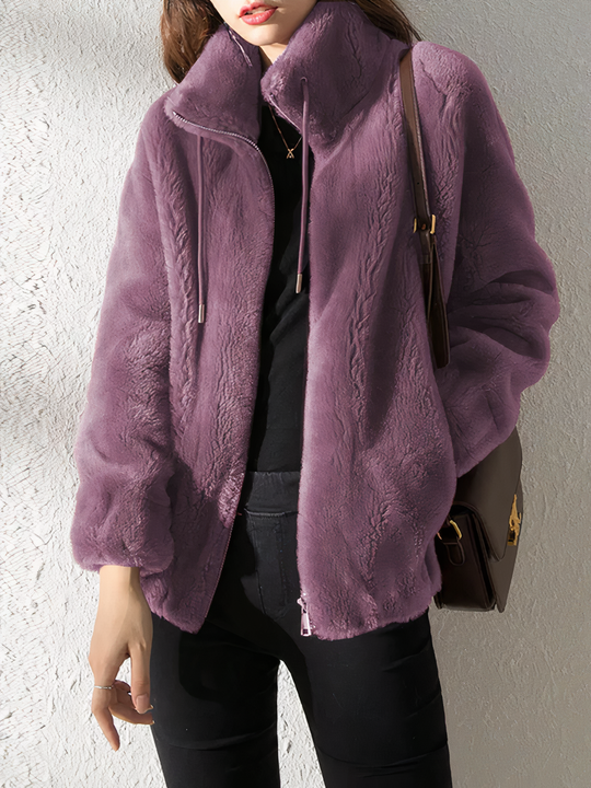EB | Teddy Fleece Jacke - Weiches Kunstfell - Hoher Kragen - Reißverschluss - Lässige Passform