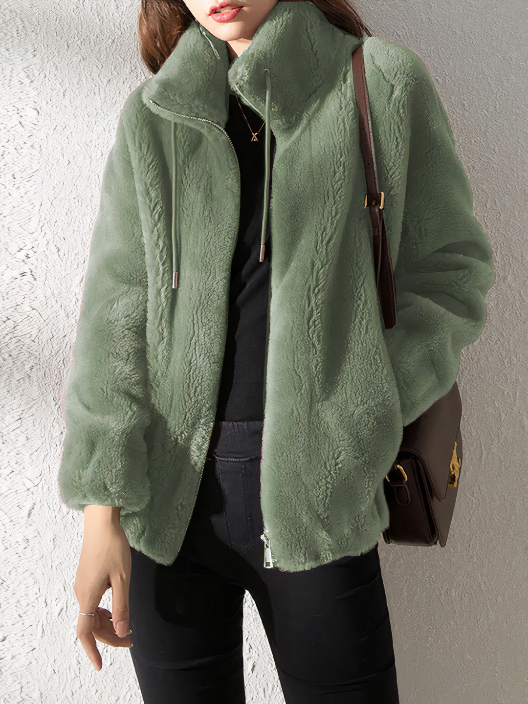 EB | Teddy Fleece Jacke - Weiches Kunstfell - Hoher Kragen - Reißverschluss - Lässige Passform