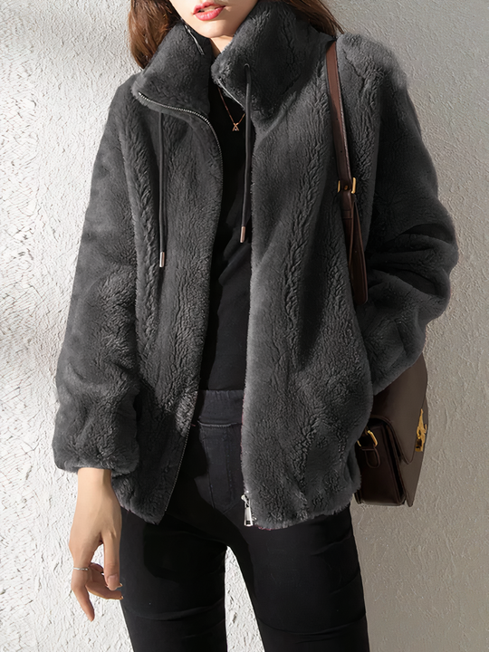EB | Teddy Fleece Jacke - Weiches Kunstfell - Hoher Kragen - Reißverschluss - Lässige Passform