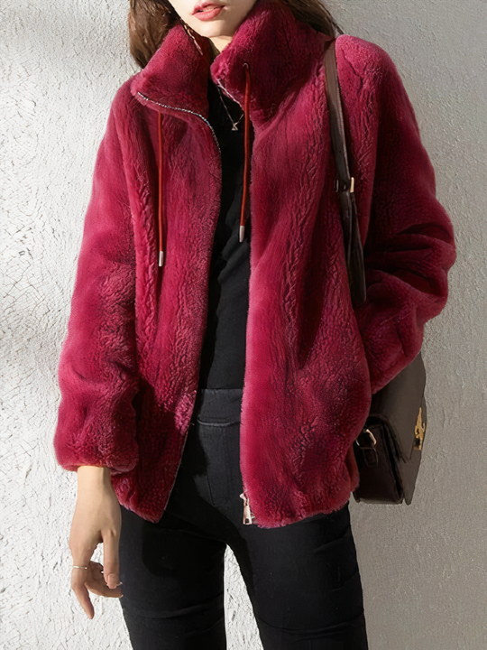 EB | Teddy Fleece Jacke - Weiches Kunstfell - Hoher Kragen - Reißverschluss - Lässige Passform