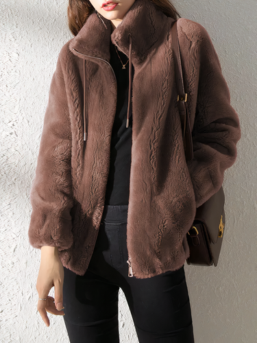 EB | Teddy Fleece Jacke - Weiches Kunstfell - Hoher Kragen - Reißverschluss - Lässige Passform