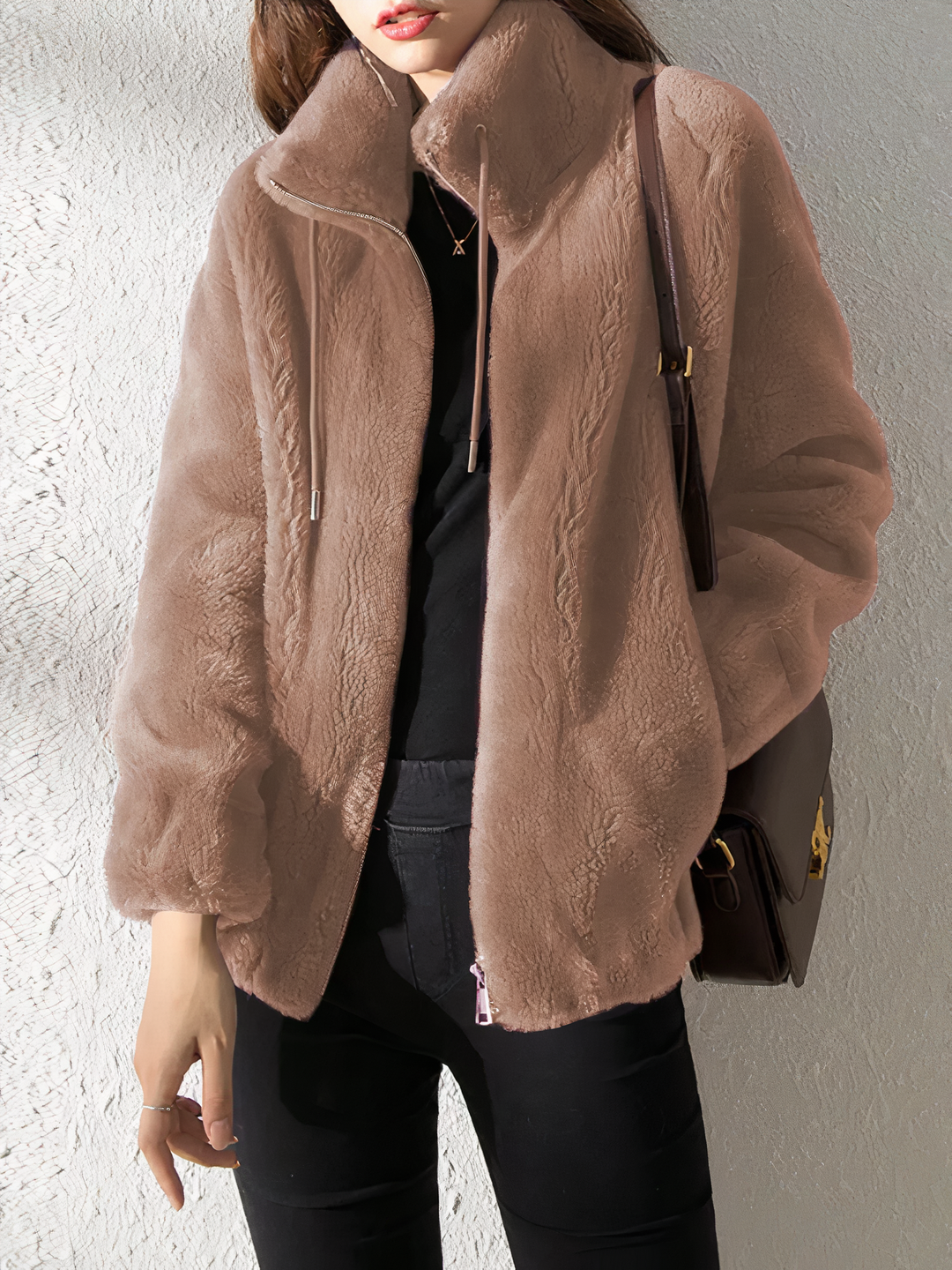 EB | Teddy Fleece Jacke - Weiches Kunstfell - Hoher Kragen - Reißverschluss - Lässige Passform