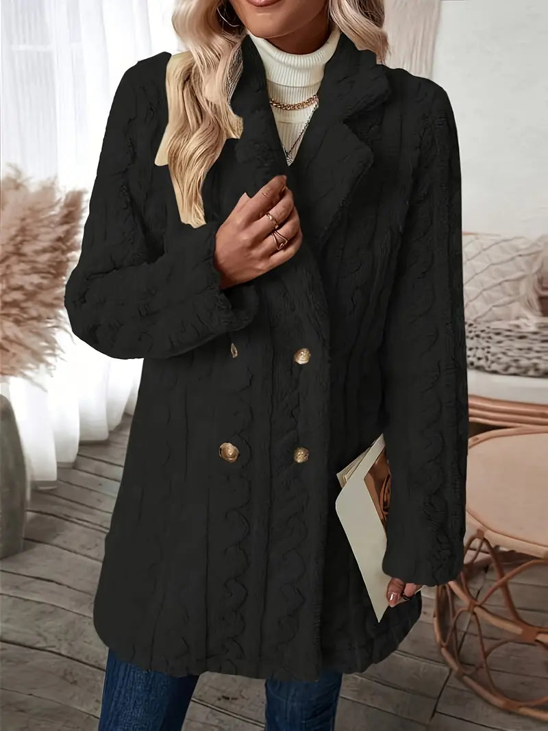 EB | Langer Strickmantel mit Revers für Damen - Winter