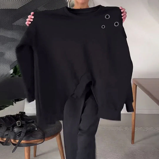 EB | Sweatshirt mit Rundhalsausschnitt und Schlitz In Unifarbe