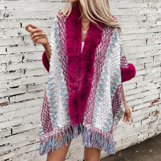 EB | Stilvolle Fransen Cape Stiefelette für Damen Perfekt für den Herbst