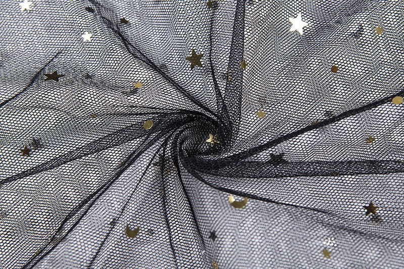 EB | Stern Schwarz Netz Transparent Ärmelloses Maxi Kleid