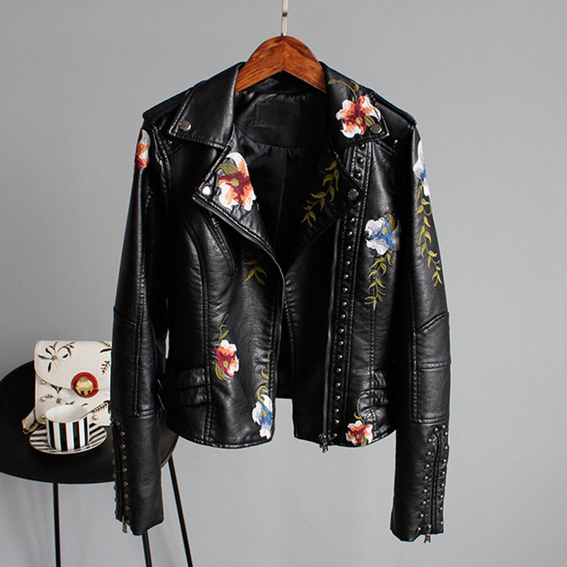 EB | Bikerjacke mit Stickerei Pu-leder Elegant, Einzigartig