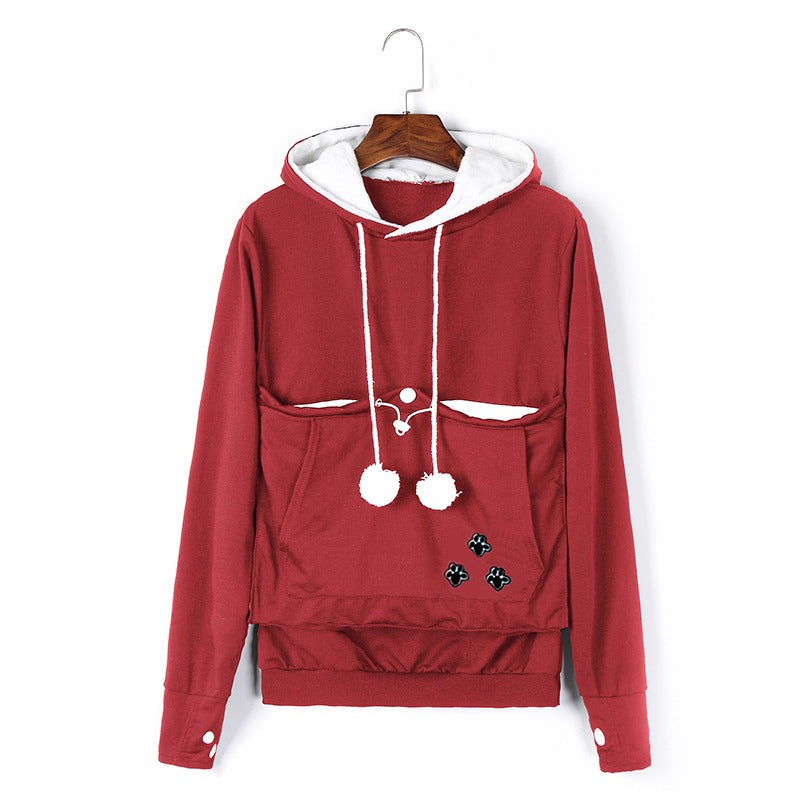 EB | Praktischer Damen Kapuzenpullover mit Bauchtasche für Haustiere