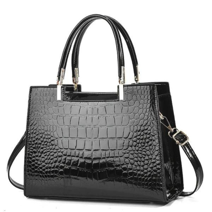 EB | Glänzende Tote Bag mit Krokodilmuster und Langem Riemen