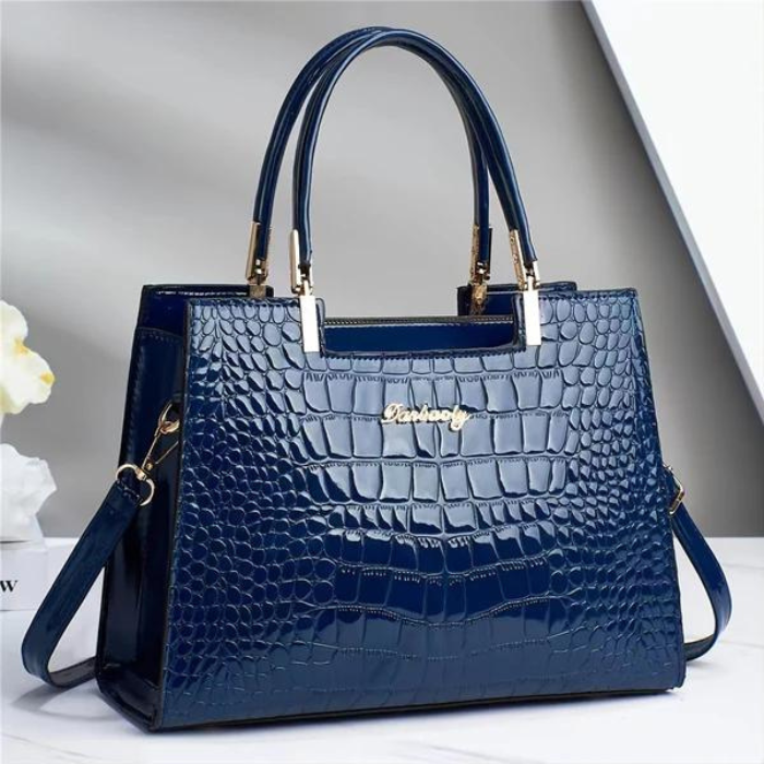 EB | Glänzende Tote Bag mit Krokodilmuster und Langem Riemen