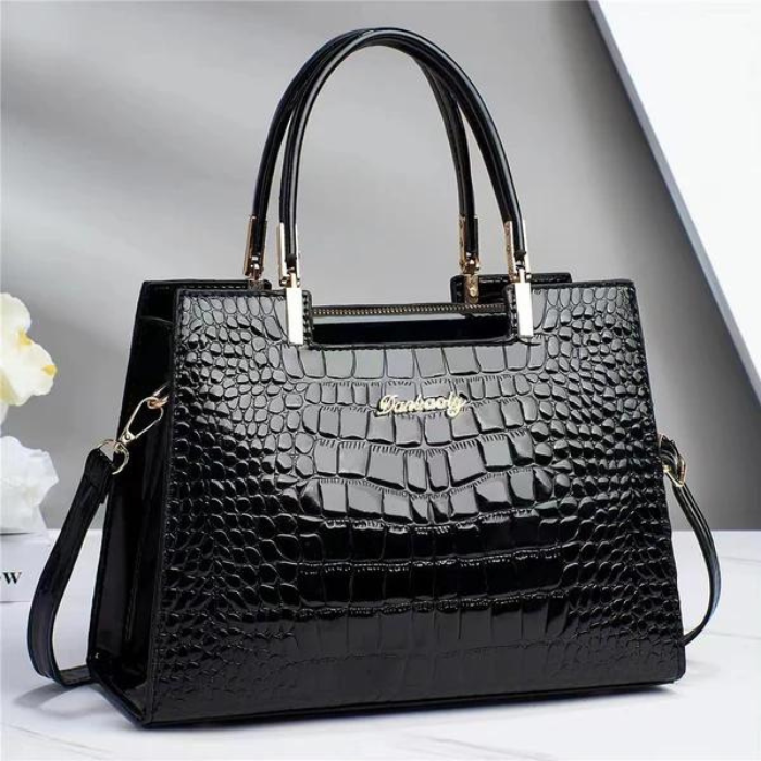 EB | Glänzende Tote Bag mit Krokodilmuster und Langem Riemen
