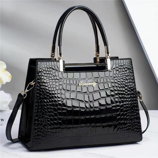 EB | Glänzende Tote Bag mit Krokodilmuster und Langem Riemen