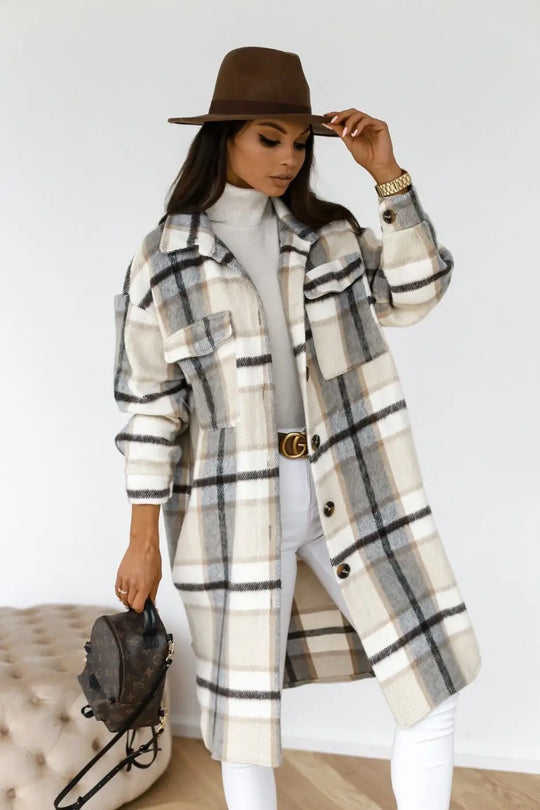EB | Langer Karierter Fleece-Mantel