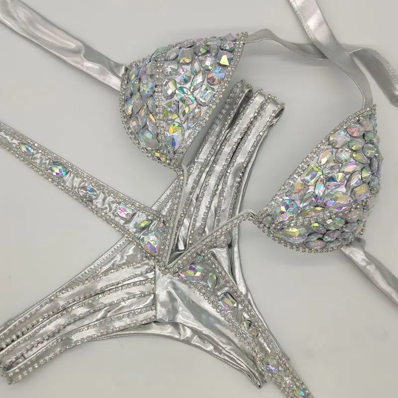 EB | Venus Urlaub V-Kragen Rhinestone Badeanzug Daimond Bikini Set Push-Up Badeanzug Bling Stein Badeanzug